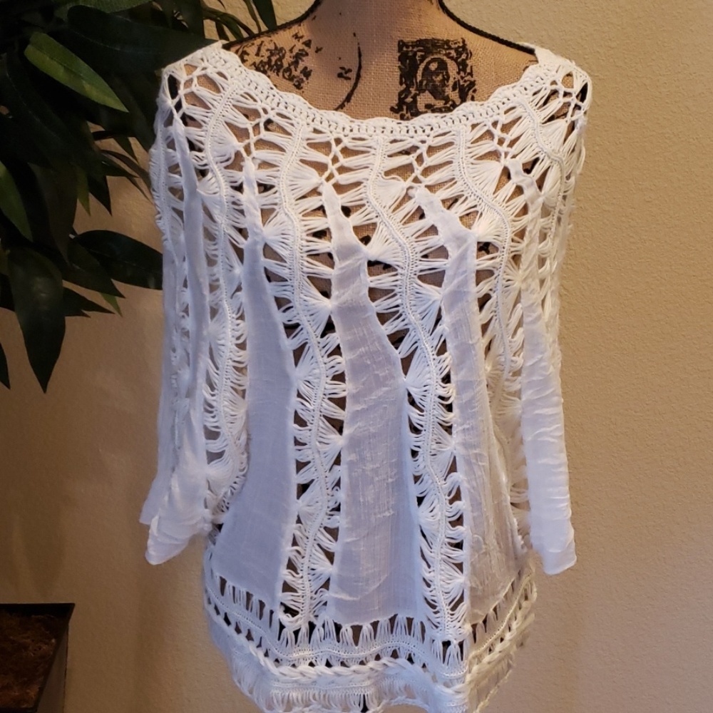 Active USA Crocheted White Top